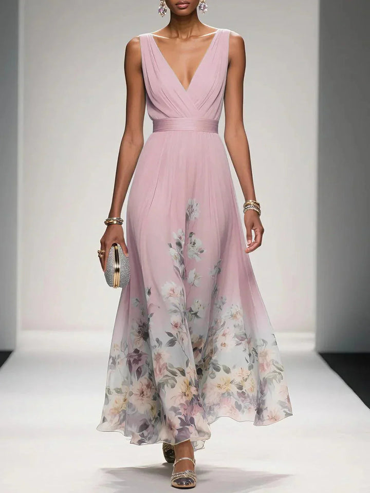 Herr Formell Klänning Blommig - Elegant V-ringning - Rosa