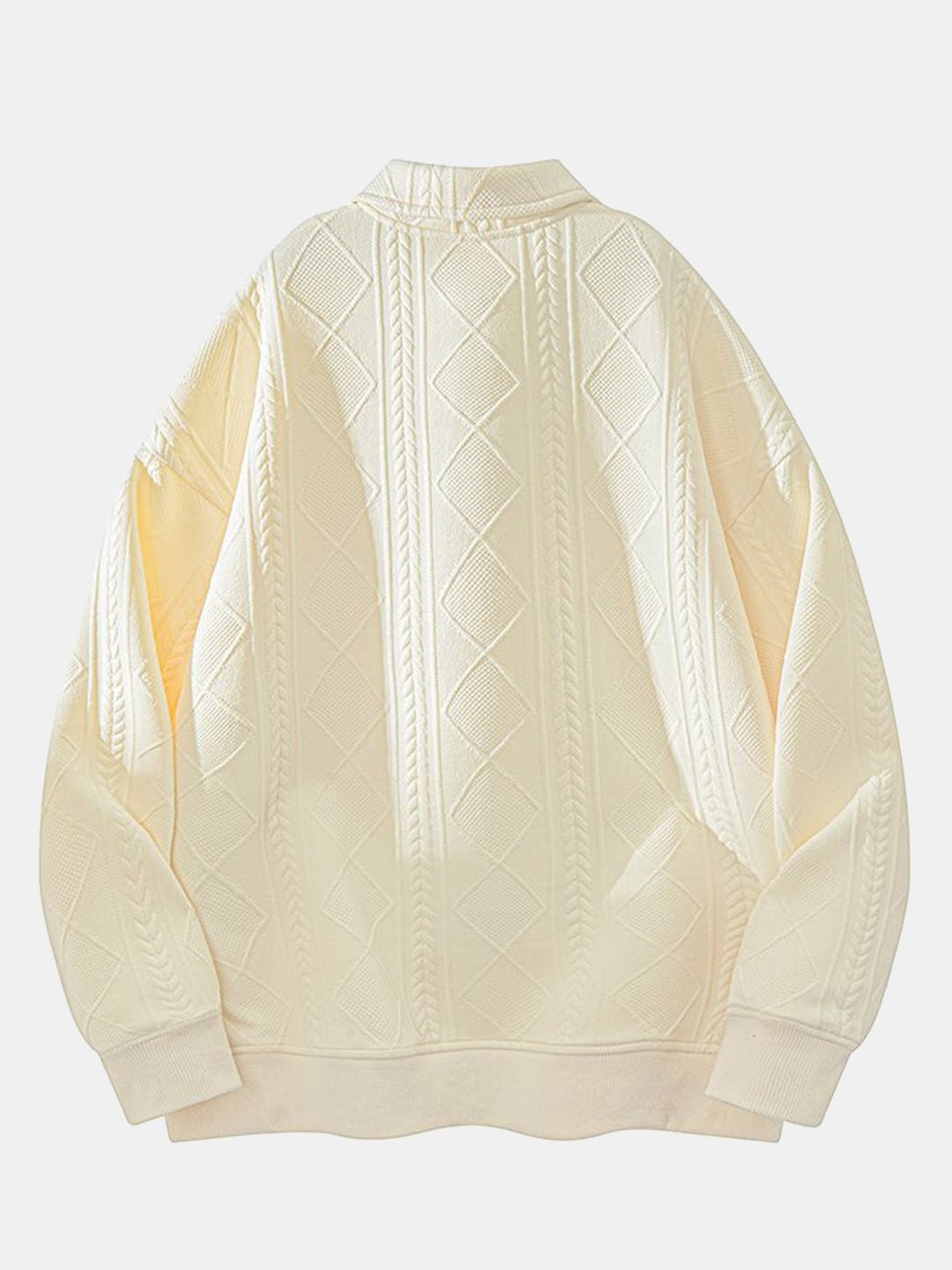 Herr Geometrisk Jacquard Polokrage Sweatshirt in kräm, Avslappnad Passform