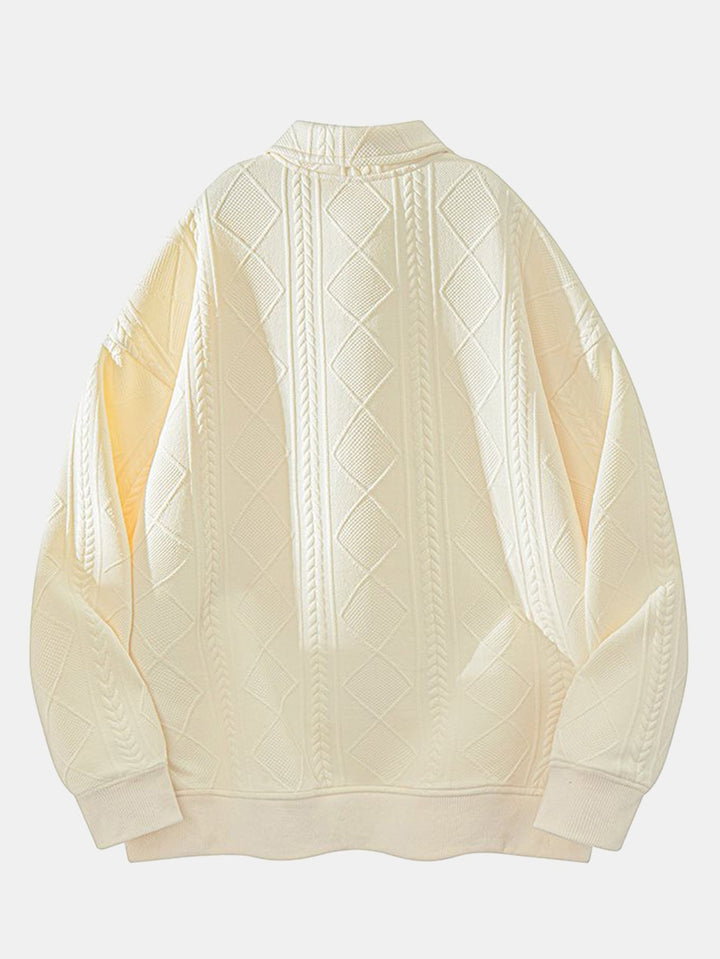 Herr Geometrisk Jacquard Polokrage Sweatshirt in kräm, Avslappnad Passform