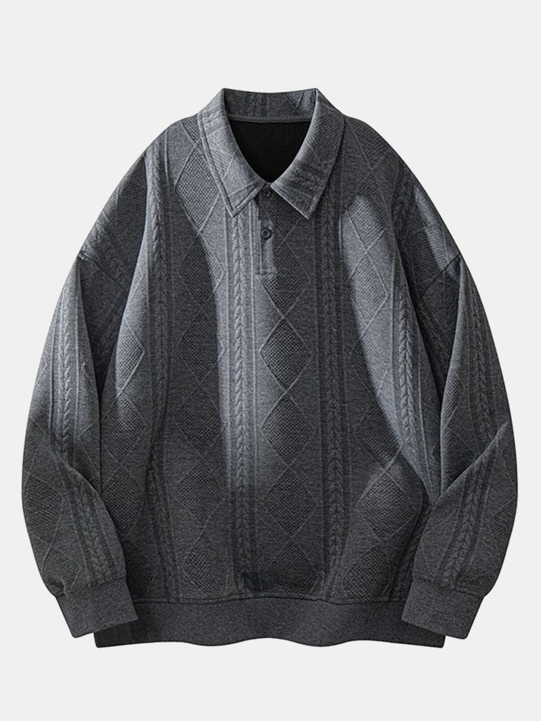 Herr Geometrisk Jacquard Polokrage Sweatshirt in mörkgrå, Avslappnad Passform