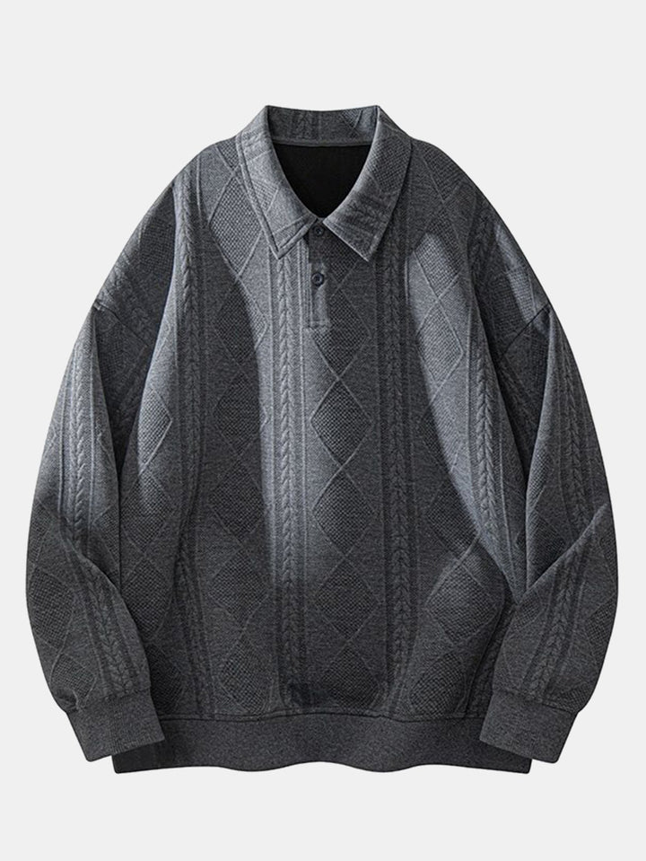 Herr Geometrisk Jacquard Polokrage Sweatshirt in mörkgrå, Avslappnad Passform