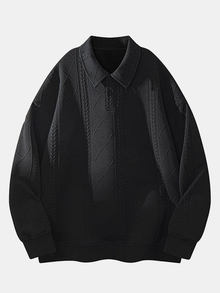 Herr Geometrisk Jacquard Polokrage Sweatshirt in svart, Avslappnad Passform