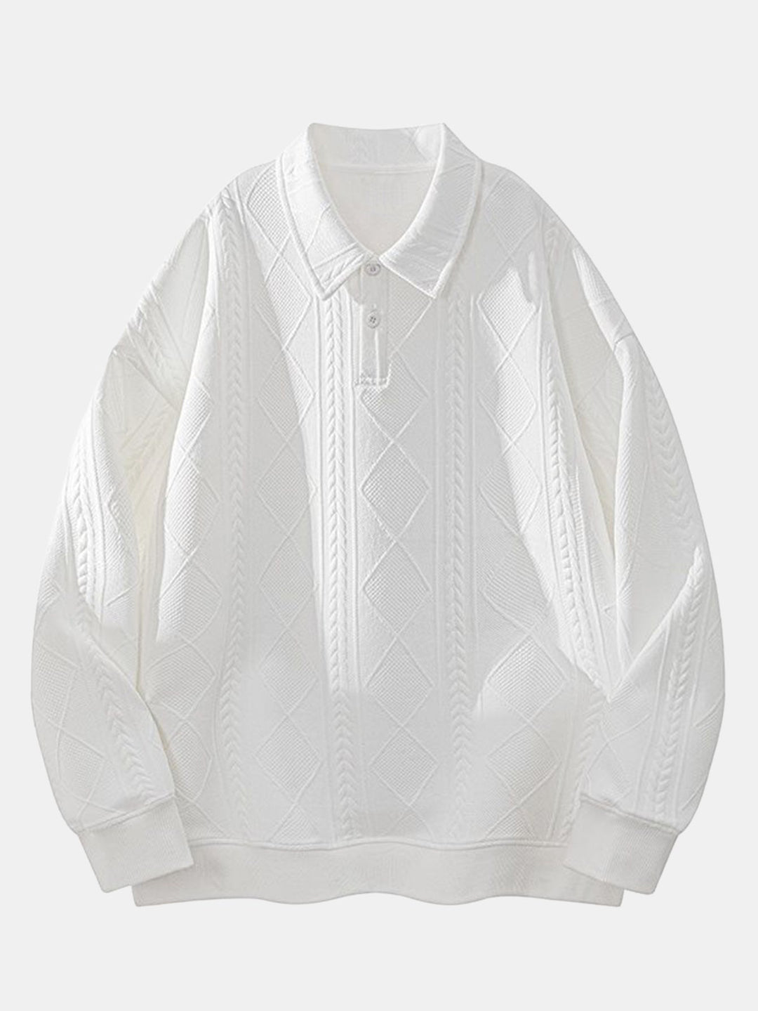 Herr Geometrisk Jacquard Polokrage Sweatshirt in vit, Avslappnad Passform