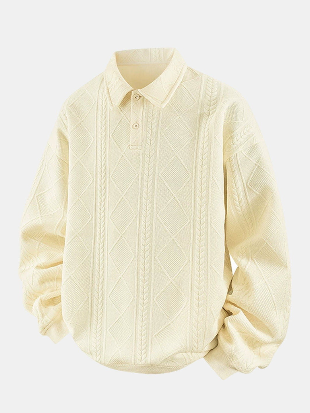 Herr Geometrisk Jacquard Polokrage Sweatshirt in kräm, Strukturerad Vardagsst