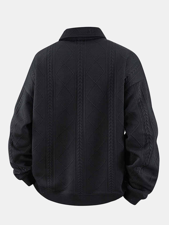 Herr Geometrisk Jacquard Polokrage Sweatshirt - Strukturerad Vardagsst