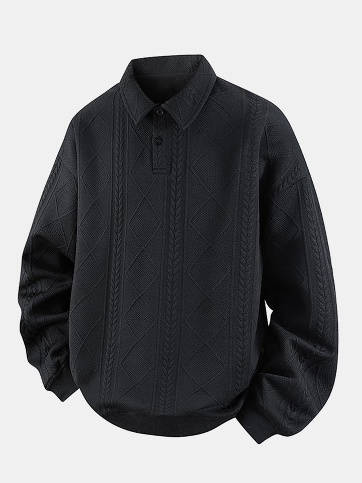 Herr Geometrisk Jacquard Polokrage Sweatshirt in svart, Strukturerad Vardagsst