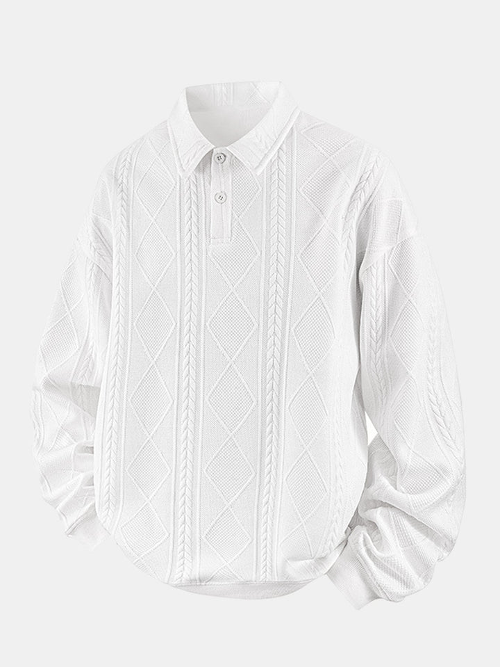 Herr Geometrisk Jacquard Polokrage Sweatshirt in vit, Strukturerad Vardagsst