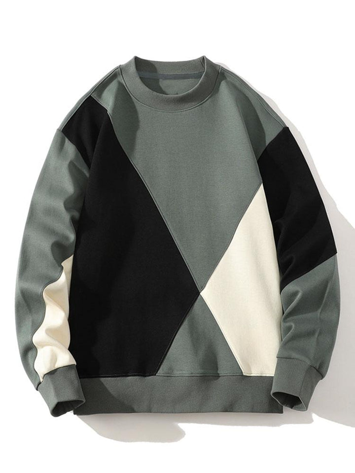 Herr Geometrisk Patchwork Sweatshirt – Relaxad Passform Casual Pullove - Grön