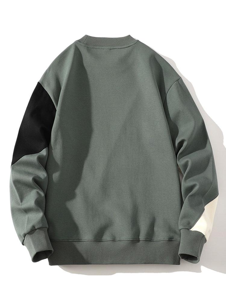 Herr Geometrisk Patchwork Sweatshirt – Relaxad Passform Casual Pullove