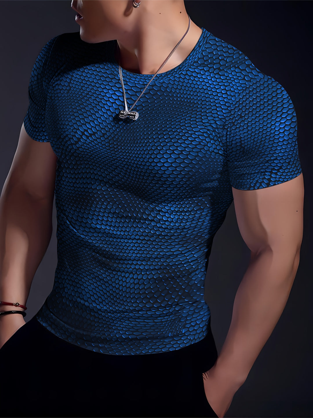 Herr Geometrisk T-shirt - Stretch &amp; Sportiv - Blå