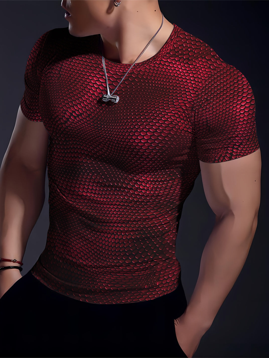 Herr Geometrisk T-shirt - Stretch &amp; Sportiv - Röd