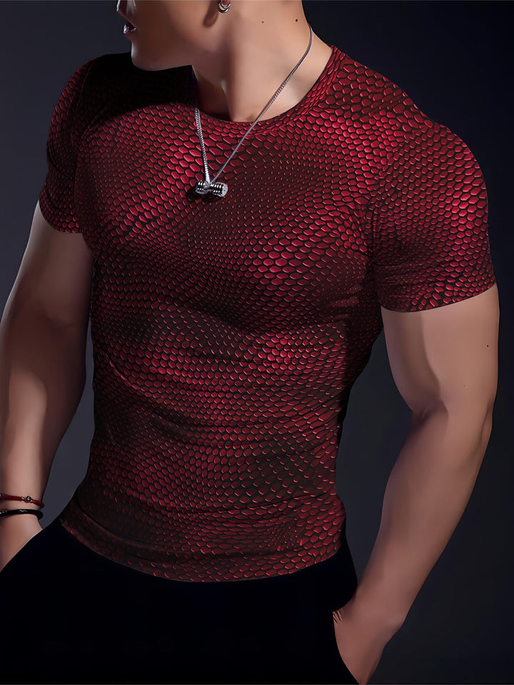 Herr Geometrisk T-shirt - Stretch &amp; Sportiv - Röd