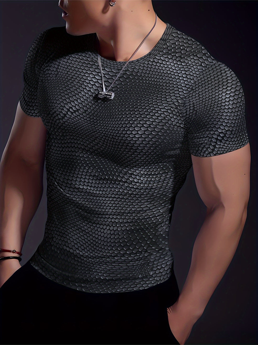 Herr Geometrisk T-shirt - Stretch &amp; Sportiv - Svart