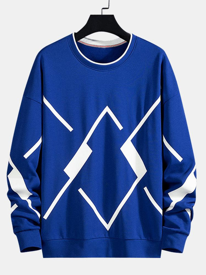 Herr Geometrisk Tryck Sweatshirt – Avslappnad Passform - Blå