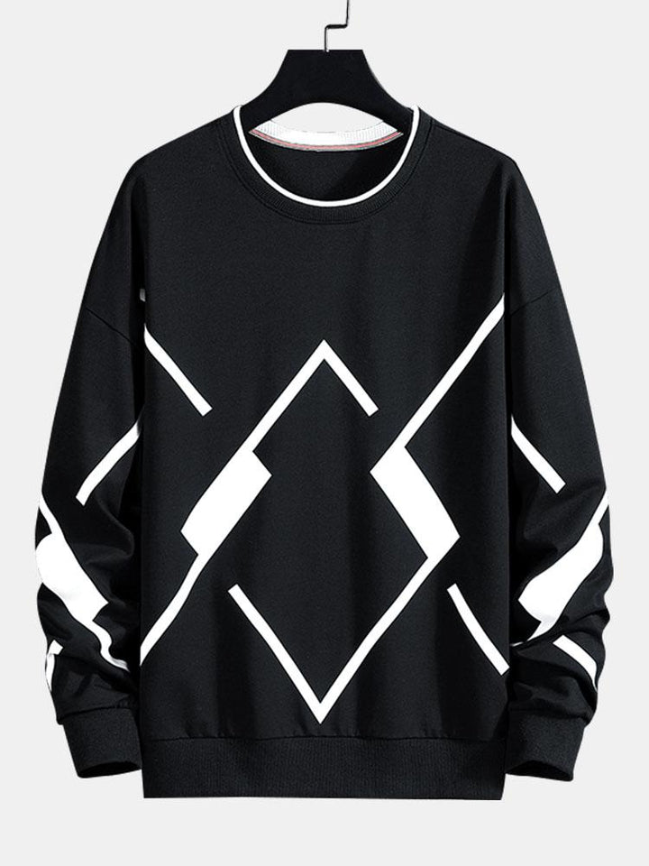 Herr Geometrisk Tryck Sweatshirt – Avslappnad Passform - Svart