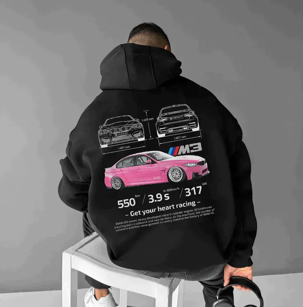 Herr Grafisk Hoodie med Justerbar Huva in svart, Streetwear