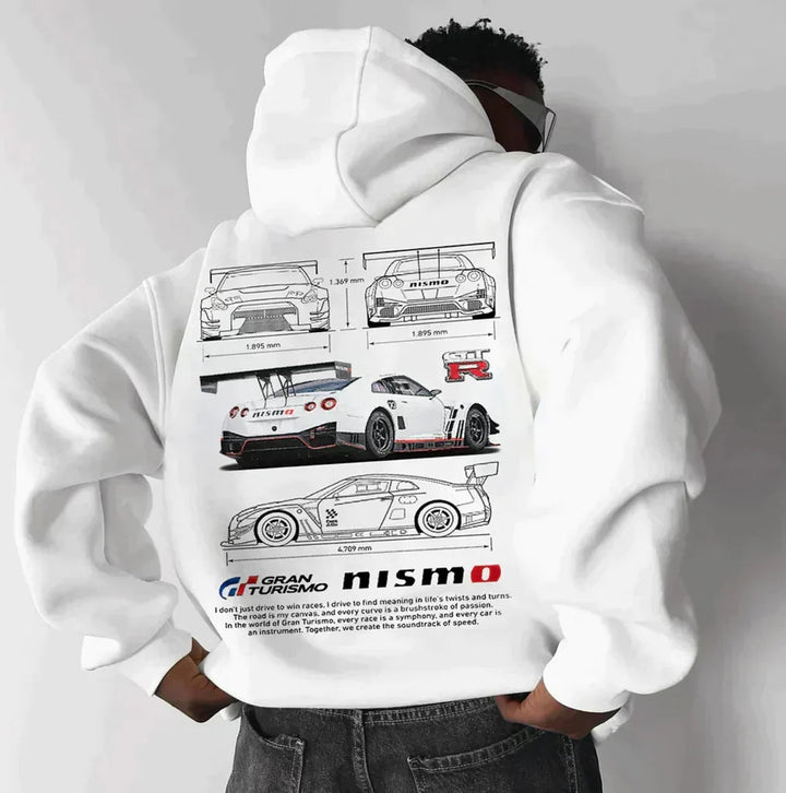 Herr Grafisk Hoodie med Justerbar Huva in vit 3, Streetwear