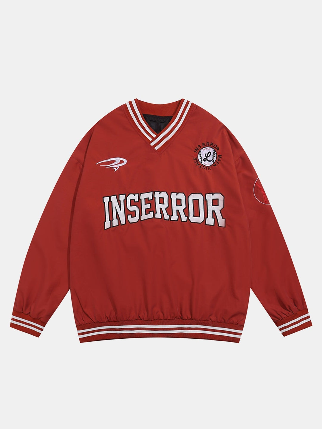 Herr Grafisk V-ringad Baseball Sweatshirt in röd, Oversized Streetwear