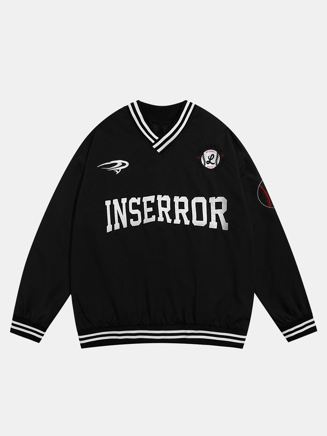 Herr Grafisk V-ringad Baseball Sweatshirt in svart, Oversized Streetwear