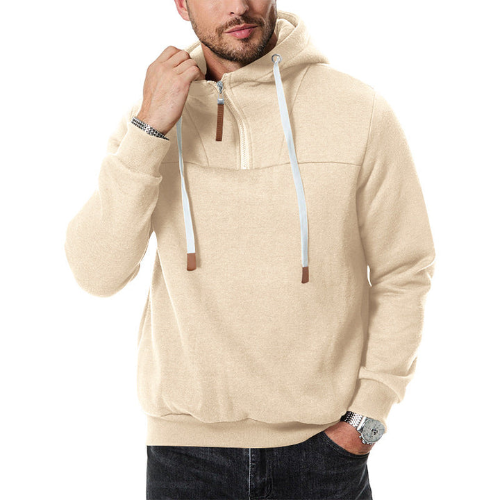 Herr Halvblixtad Huva Pullover in khaki, Relaxad Passform