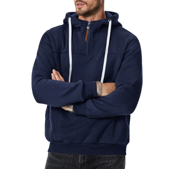 Herr Halvblixtad Huva Pullover in midnattsblå, Relaxad Passform