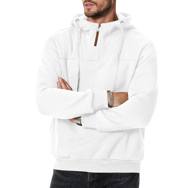 Herr Halvblixtad Huva Pullover in vit, Relaxad Passform