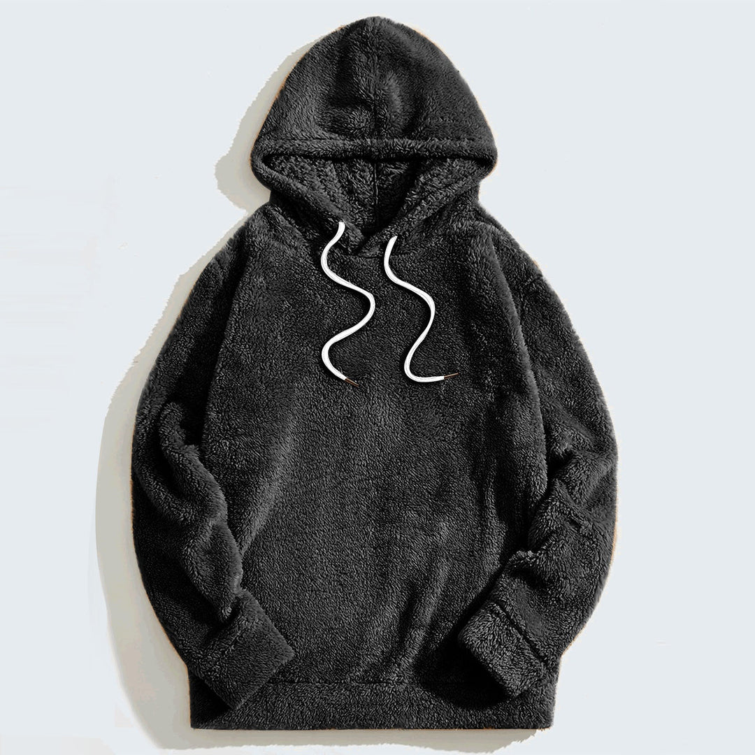 Herr Hoodie Casual - Mjuk Stof med Dragsko - Svart