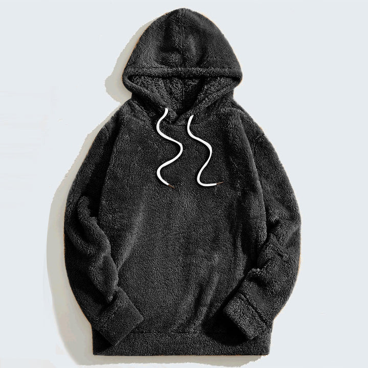 Herr Hoodie Casual - Mjuk Stof med Dragsko - Svart