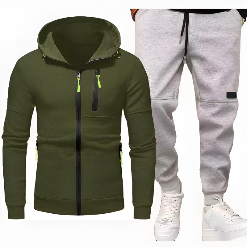 Herr Hoodie &amp; Joggingbroek Set - Varm &amp; Bekväm - Grön