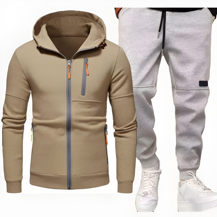 Herr Hoodie &amp; Joggingbroek Set - Varm &amp; Bekväm - Khaki