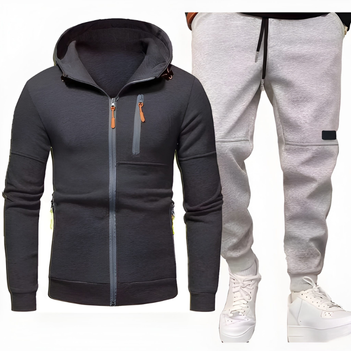 Herr Hoodie &amp; Joggingbroek Set - Varm &amp; Bekväm - Mörkgrå