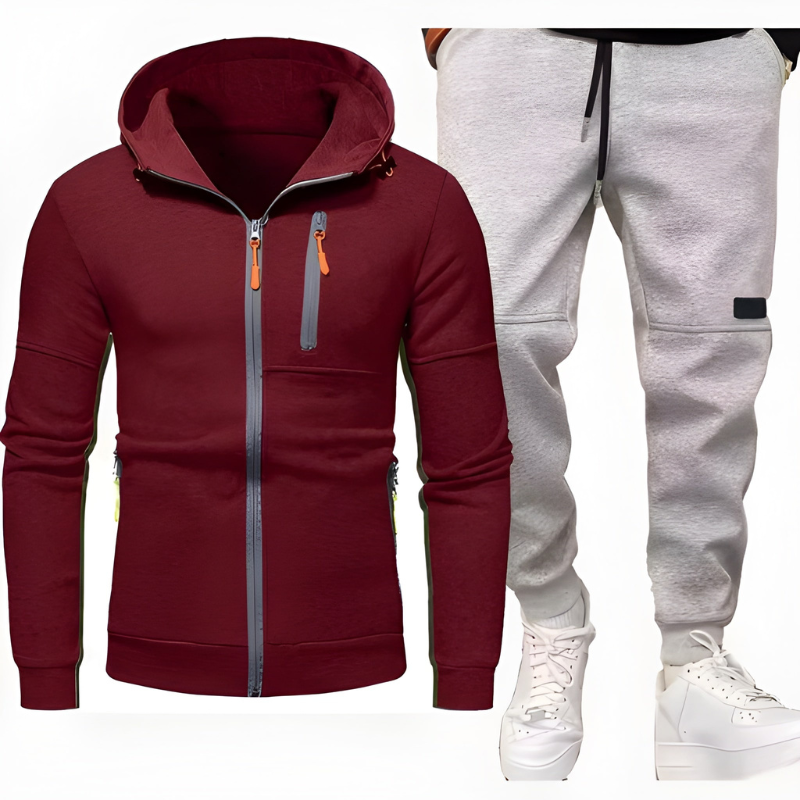 Herr Hoodie &amp; Joggingbroek Set - Varm &amp; Bekväm - Röd