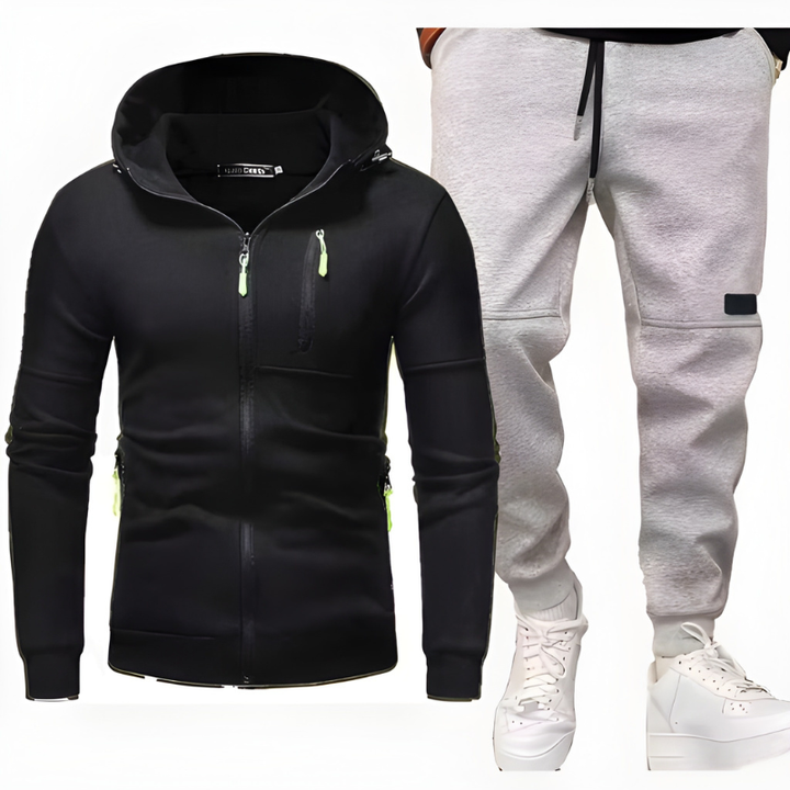 Herr Hoodie &amp; Joggingbroek Set - Varm &amp; Bekväm - Svart