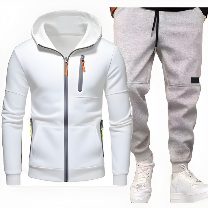 Herr Hoodie &amp; Joggingbroek Set - Varm &amp; Bekväm - Vit