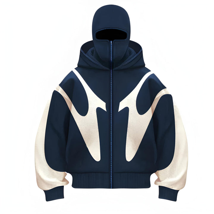 Herr Hoodie med Dragkedja - Grafisk Design - Blå