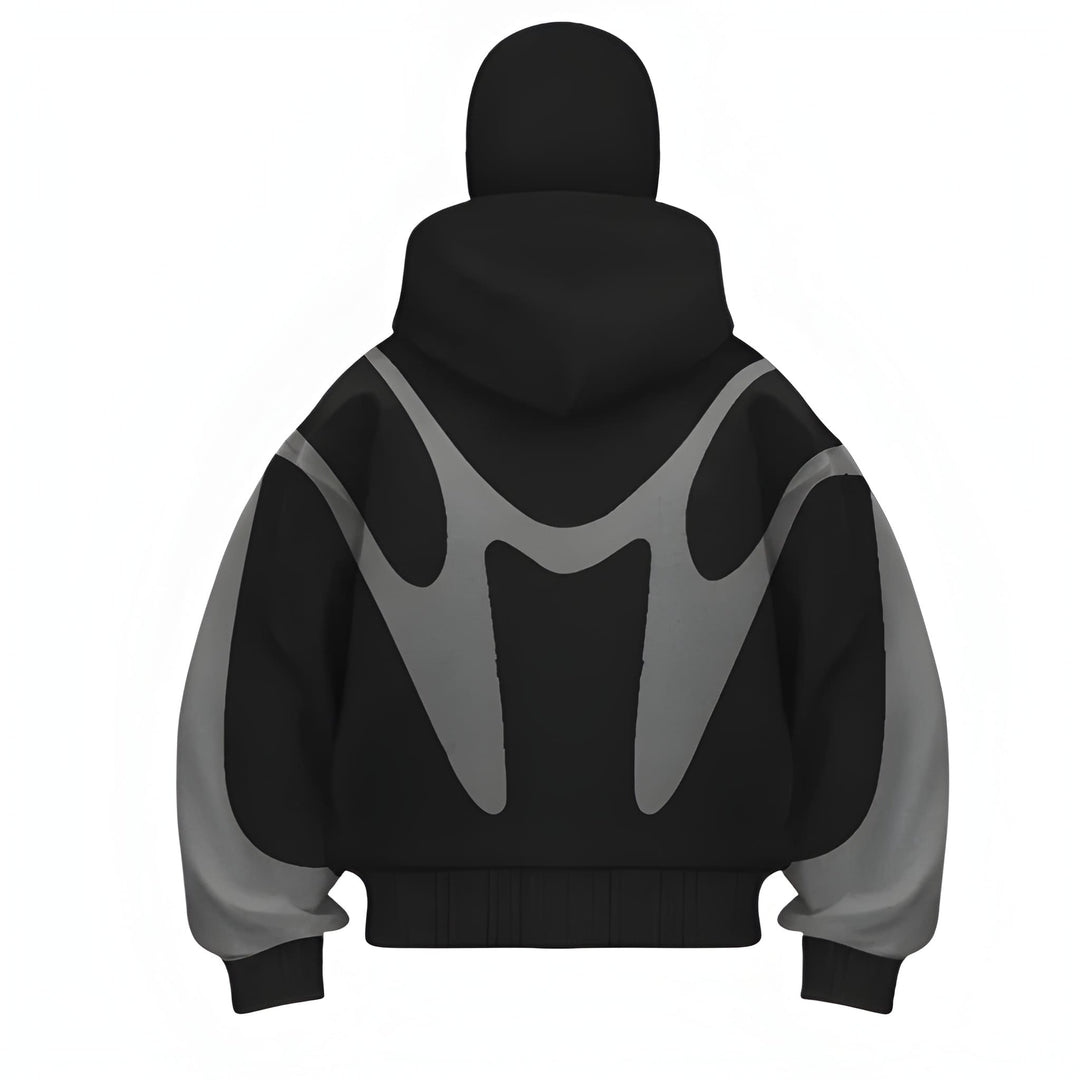 Herr Hoodie med Dragkedja - Grafisk Design - Svart-Grå