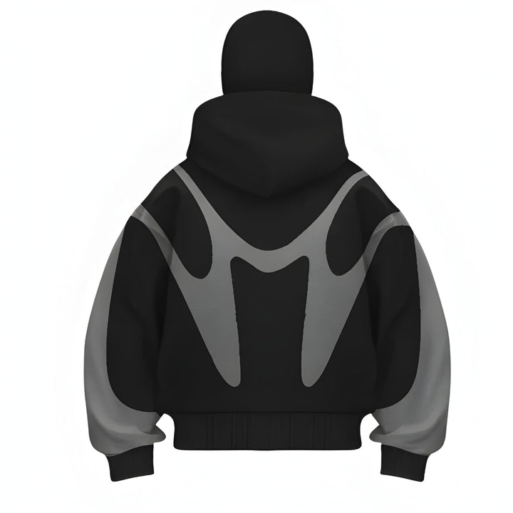 Herr Hoodie med Dragkedja - Grafisk Design - Svart-Grå