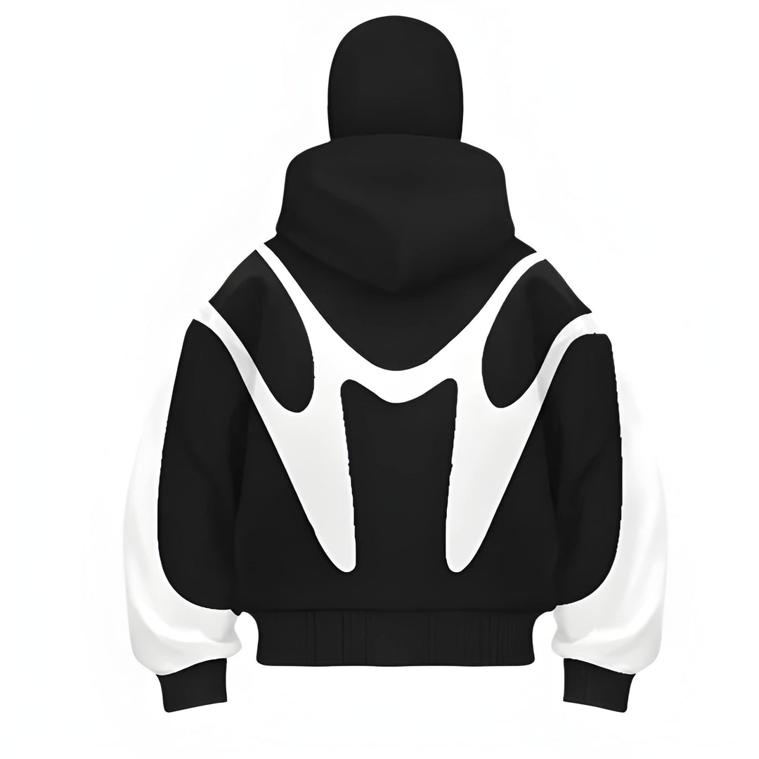 Herr Hoodie med Dragkedja - Grafisk Design - Svart-Vit