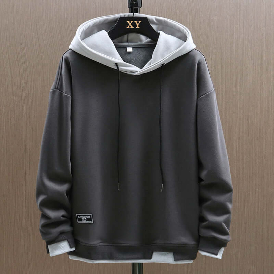 Herr Hoodie Oversized Capuchon - Casual Streetstyle - Grå