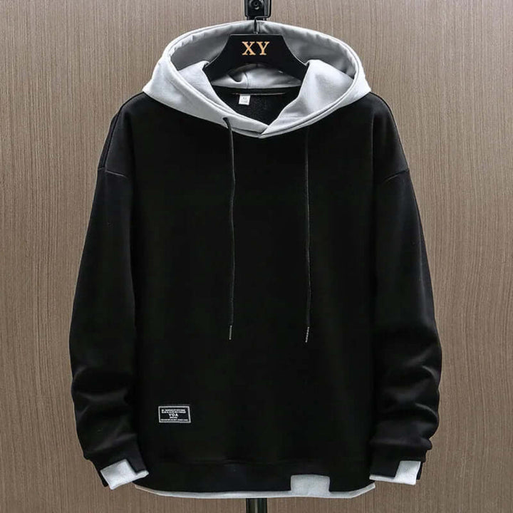 Herr Hoodie Oversized Capuchon - Casual Streetstyle - Svart