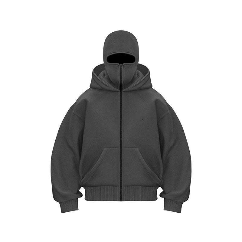 Herr Hoodie Oversized Dragkedja - Streetwear - Grå