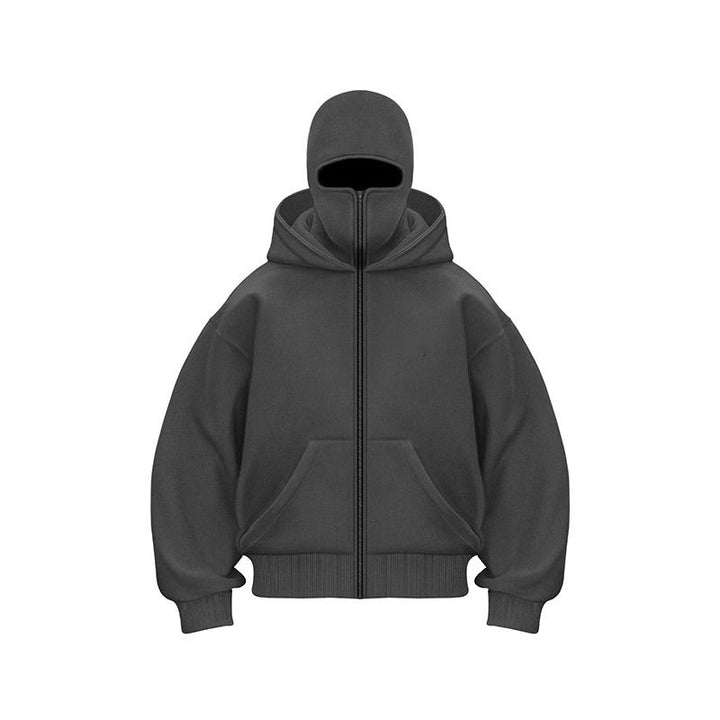 Herr Hoodie Oversized Dragkedja - Streetwear - Grå