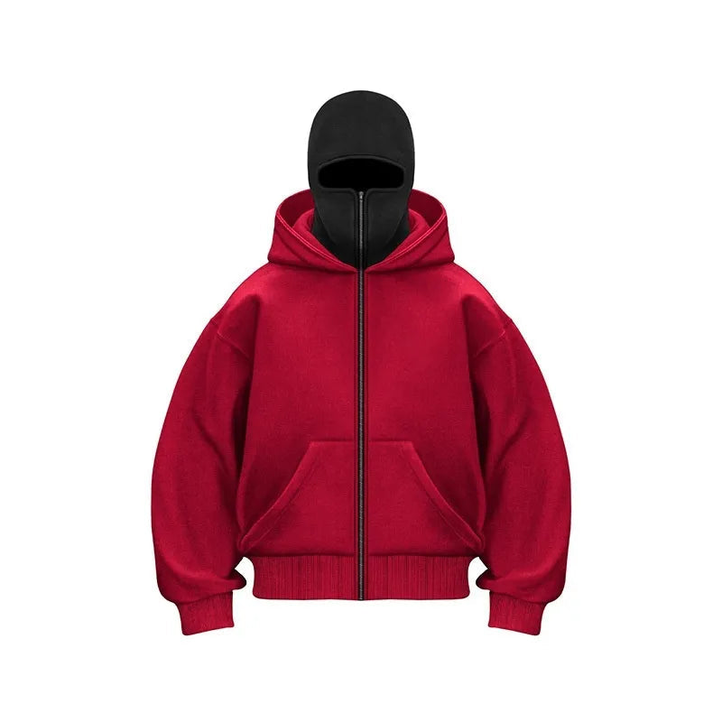 Herr Hoodie Oversized Dragkedja - Streetwear - Röd