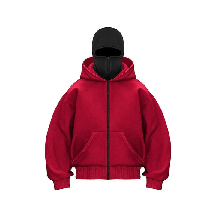 Herr Hoodie Oversized Dragkedja - Streetwear - Röd