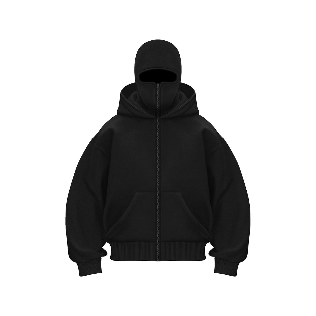 Herr Hoodie Oversized Dragkedja - Streetwear - Svart