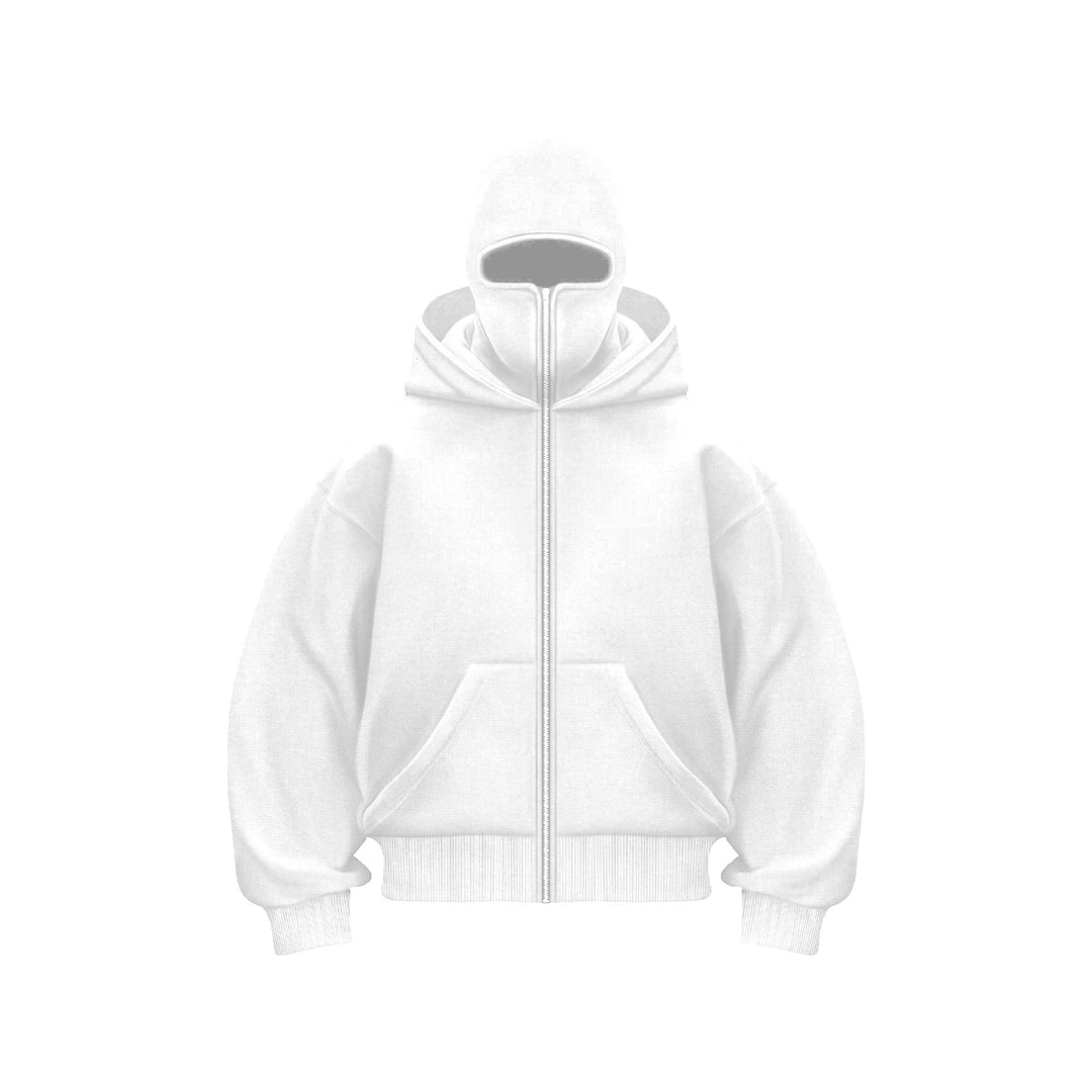 Herr Hoodie Oversized Dragkedja - Streetwear - Vit