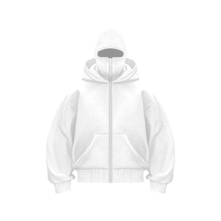 Herr Hoodie Oversized Dragkedja - Streetwear - Vit