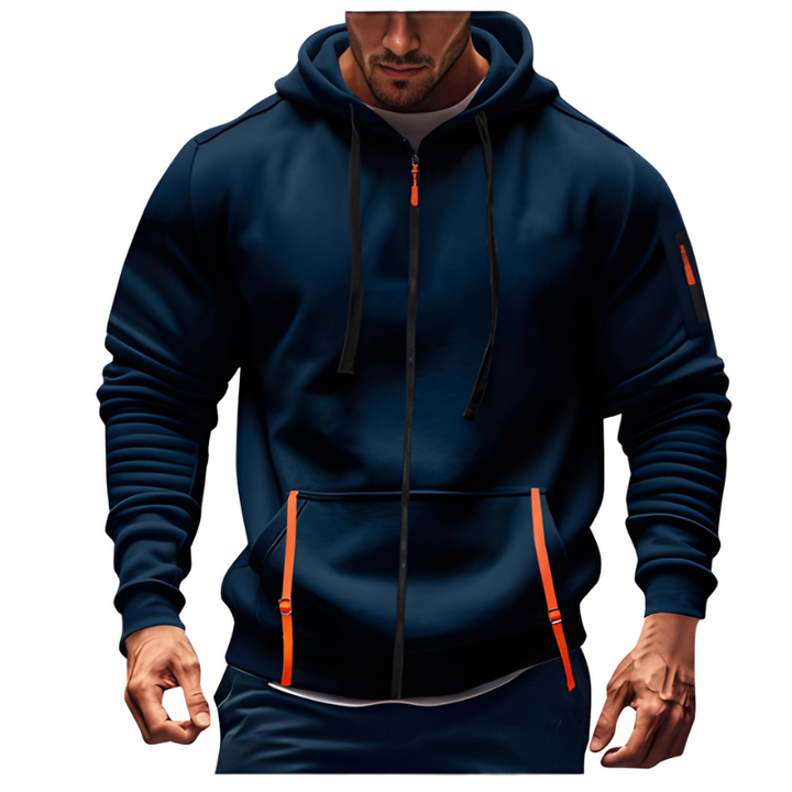 Herr Hoodie Sportiv Dragkedja Sweatshirt - Bekväm &amp; Casual - Blå