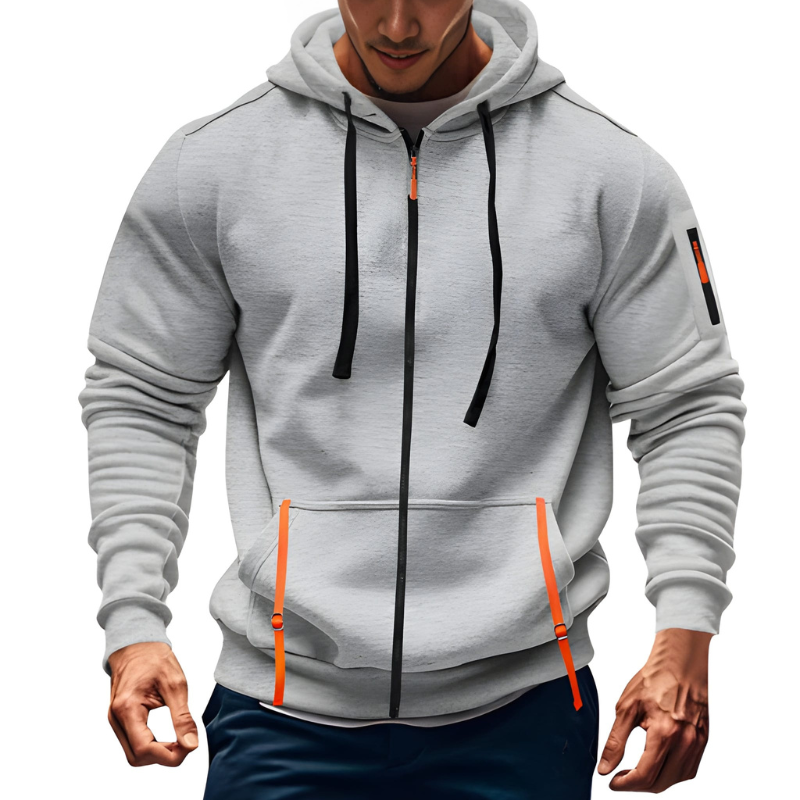 Herr Hoodie Sportiv Dragkedja Sweatshirt - Bekväm &amp; Casual - Grå