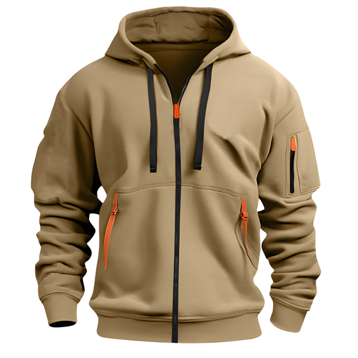 Herr Hoodie Sportiv Dragkedja Sweatshirt - Bekväm &amp; Casual - Khaki